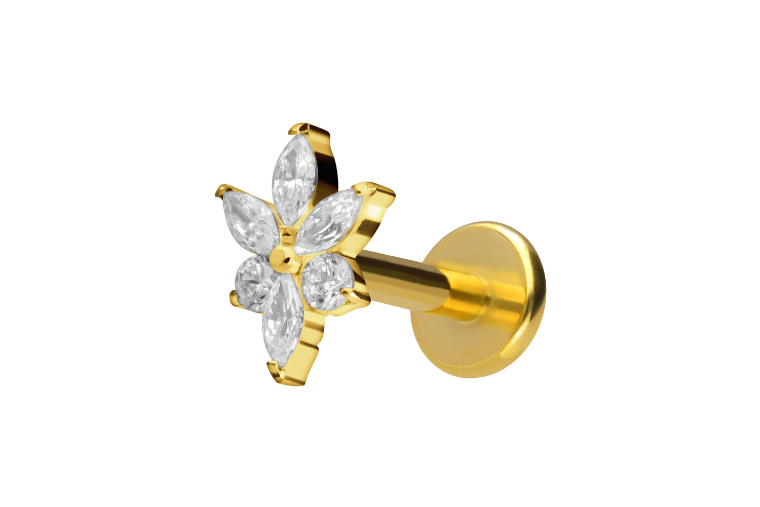 Titan Labret Piercing mit Innengewinde KRISTALLBLUME